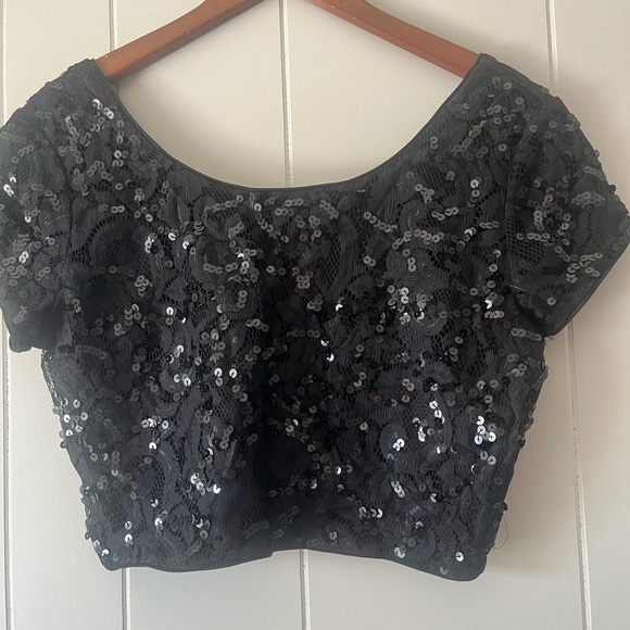 Express Tops - Express Black Sequin Crop Top